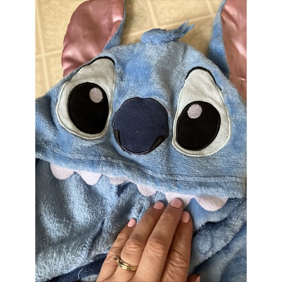 Disney Lilo & Stitch One-piece Pajamas Womens Large Blue Faux Fur Hooded - Picture 4 of 4